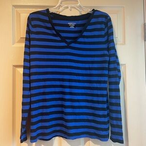Merona Striped V-Neck Ultimate Long Sleeve Top in‎ Blue and Black, Size XL